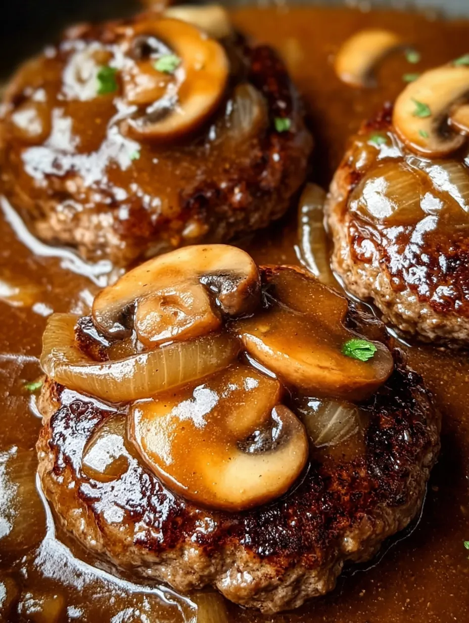Meat topped with mushrooms and onions.