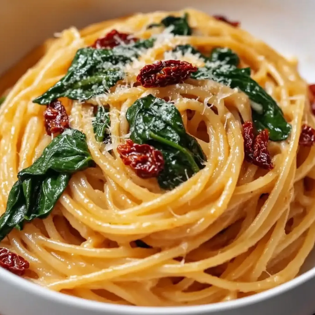 A serving bowl filled with pasta, melty cheese, and bits of red pepper.