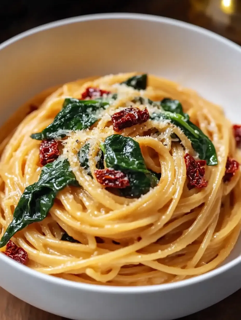 A bowl loaded with pasta, spinach, and melted cheese.