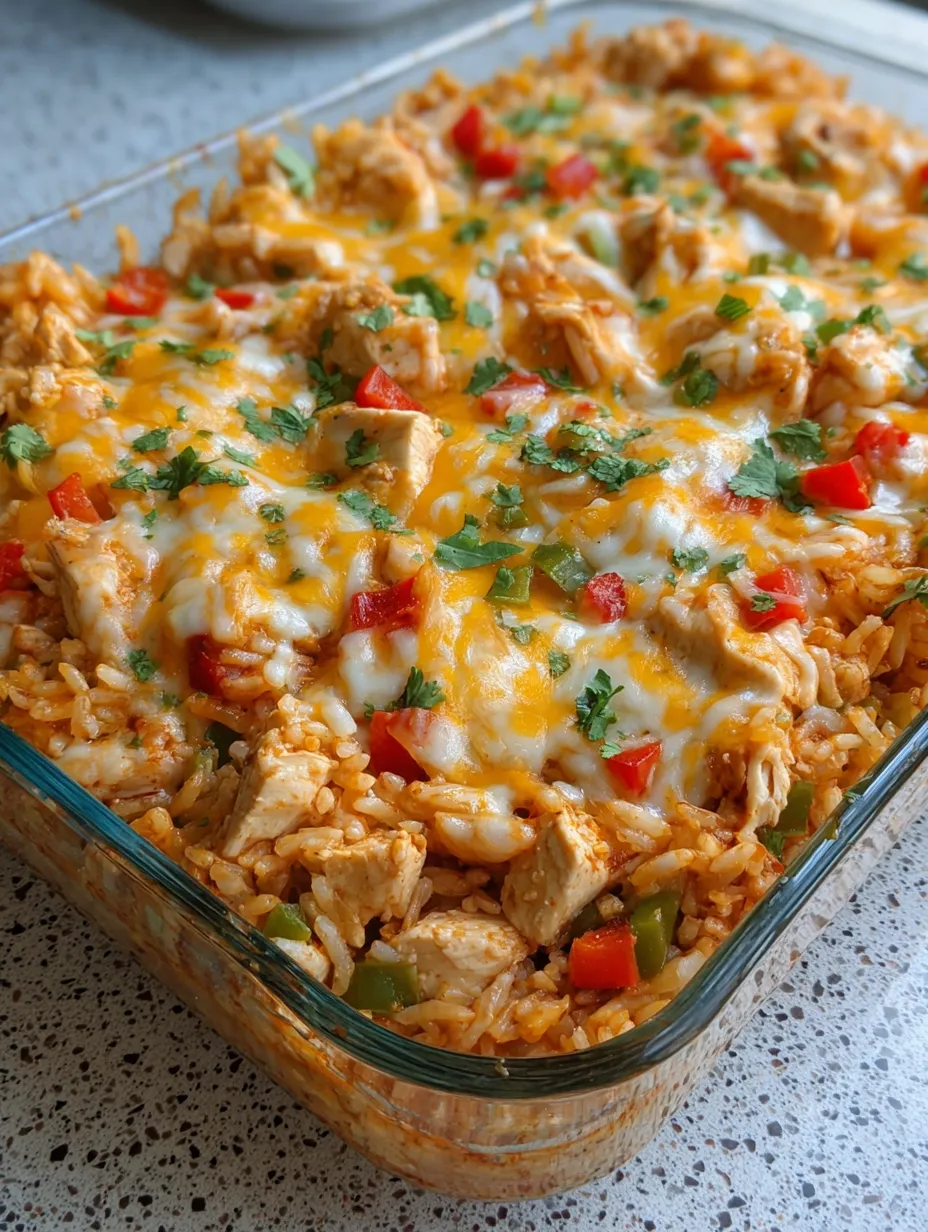 A dish with rice and chicken inside.