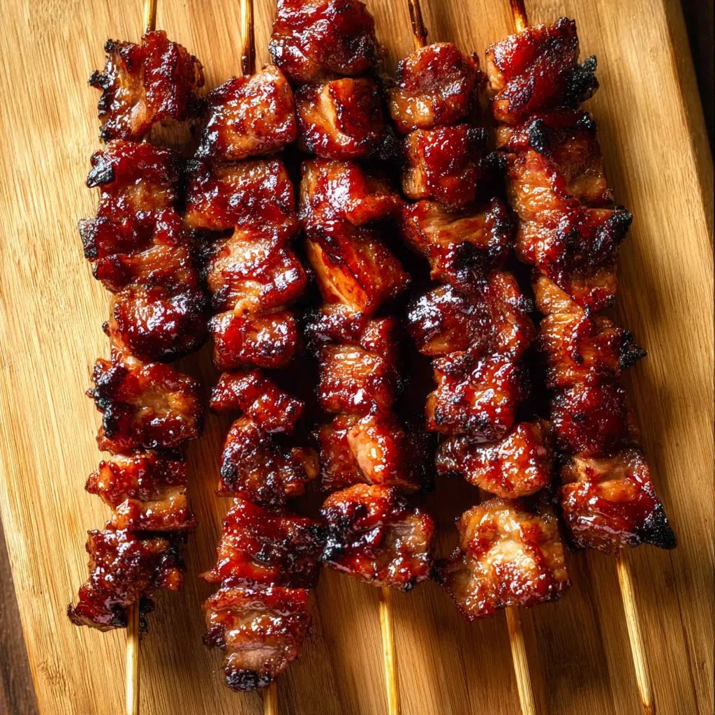 Freshly grilled meat resting on a wooden board.