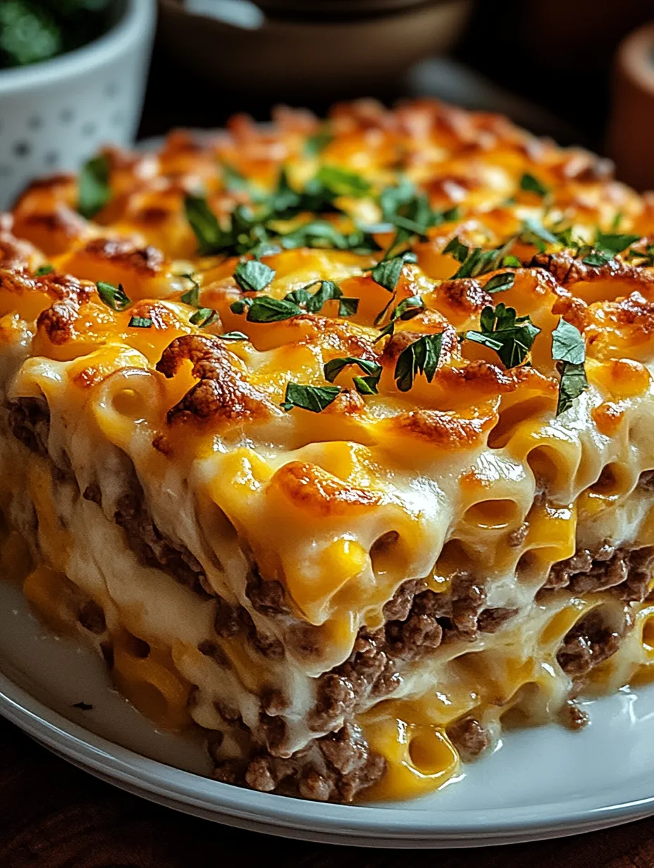 Cheesy casserole with crispy bacon in a baking dish.