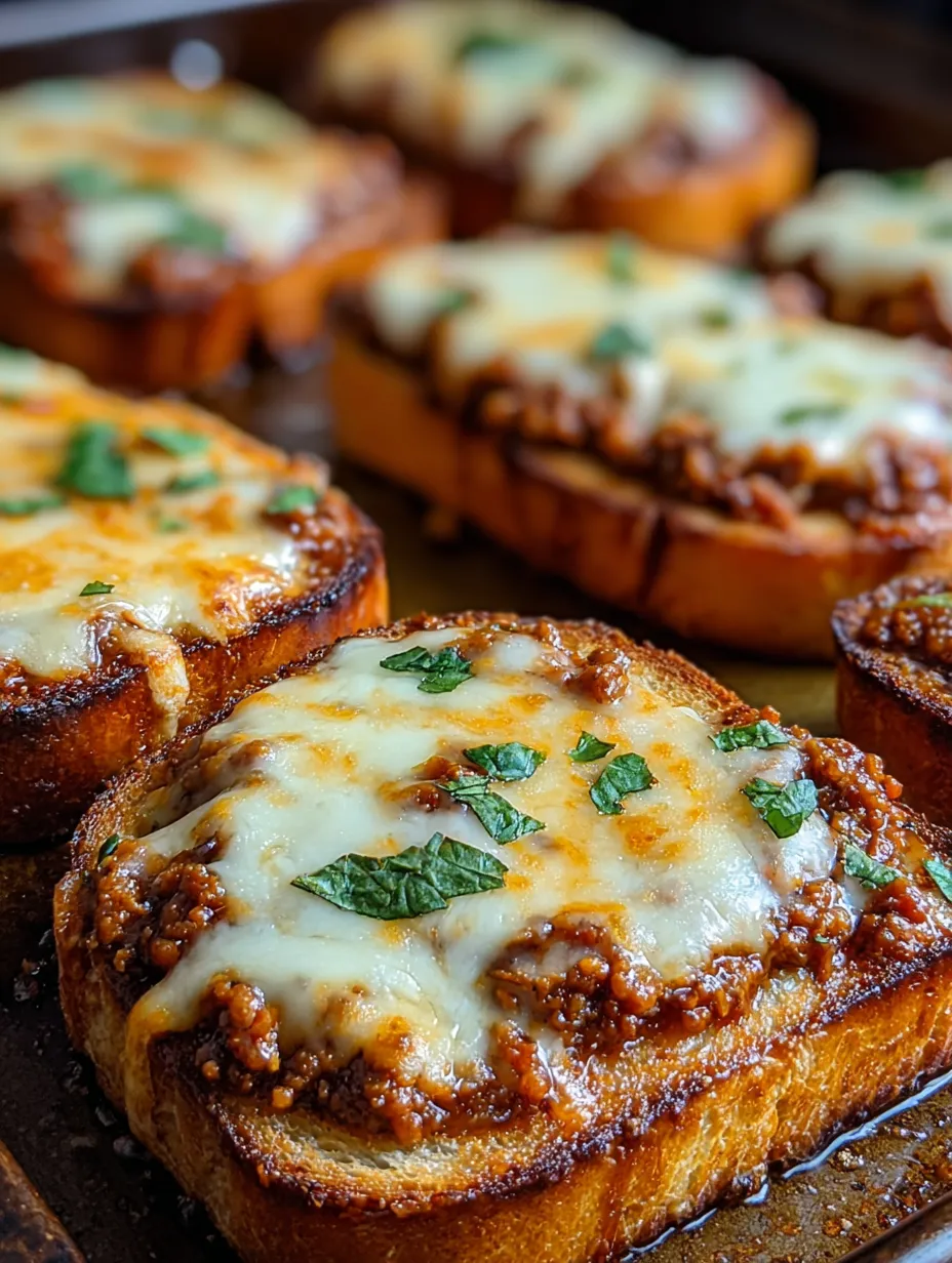 A plate loaded up with cheesy meat on bread.