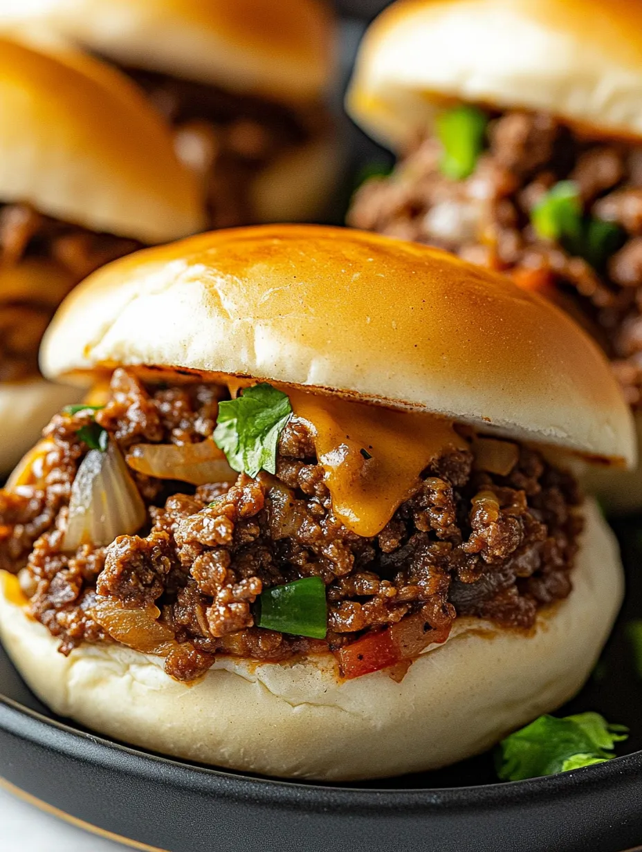Burger topped with onions and cheese up close.