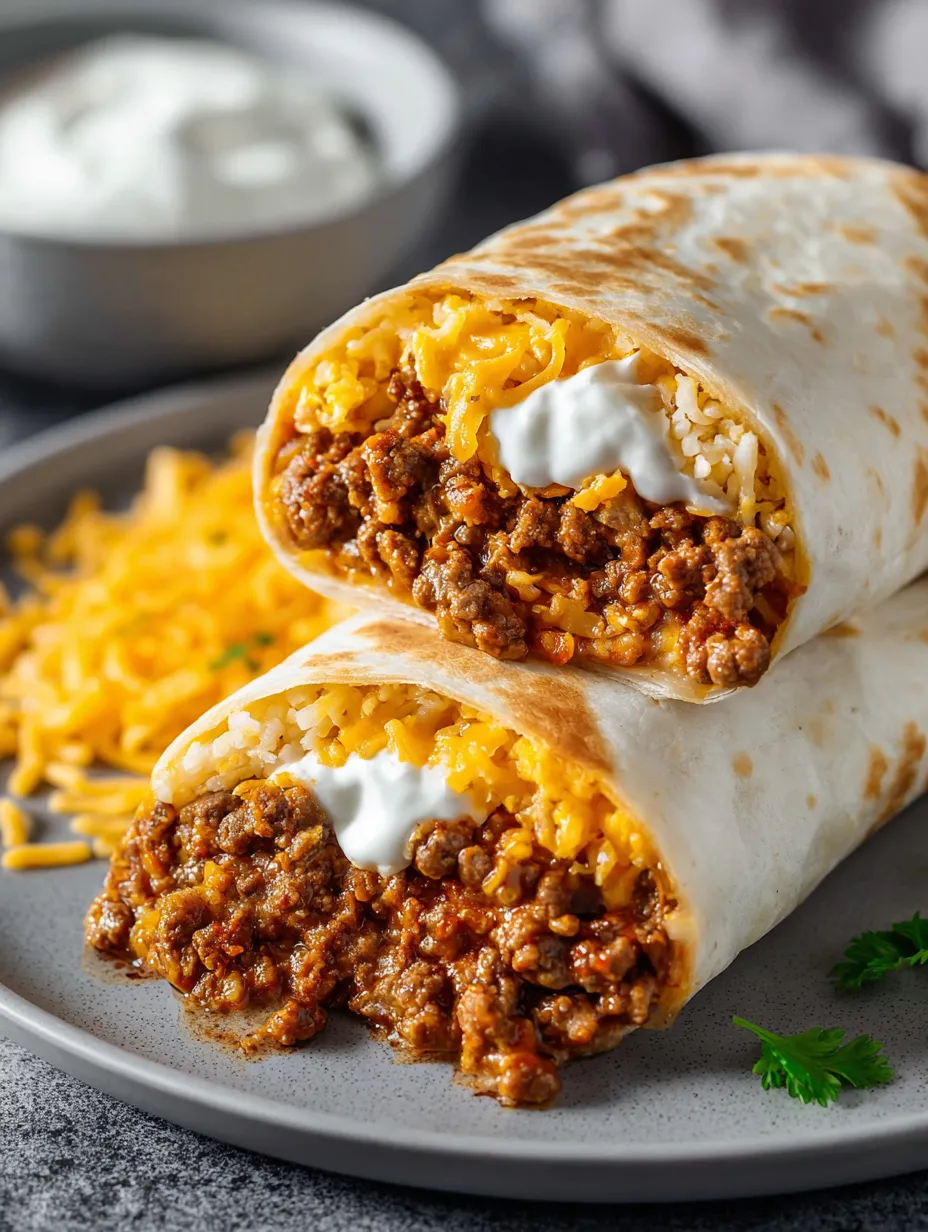 Two burritos on a plate.