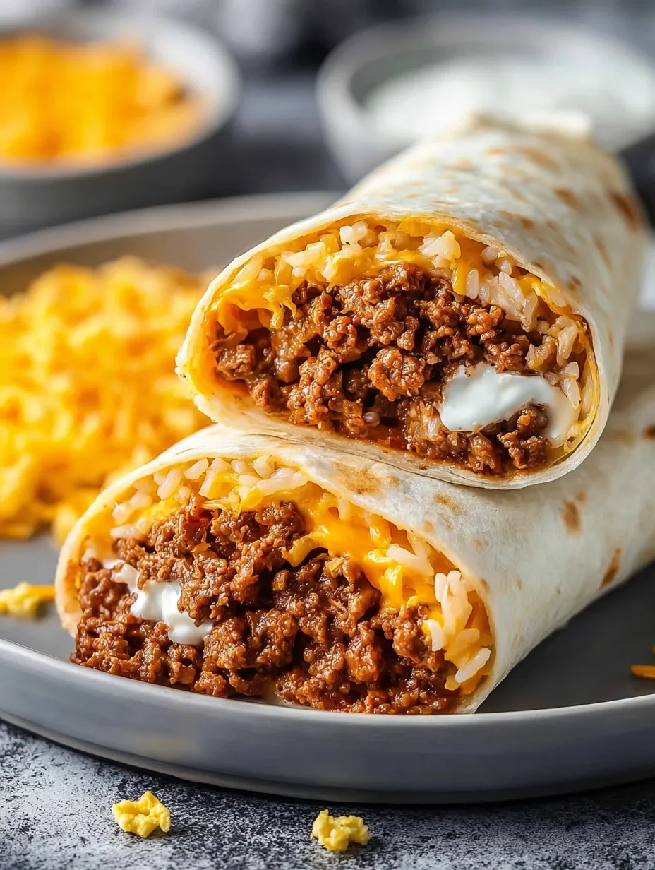 Food plate with rice and a burrito.