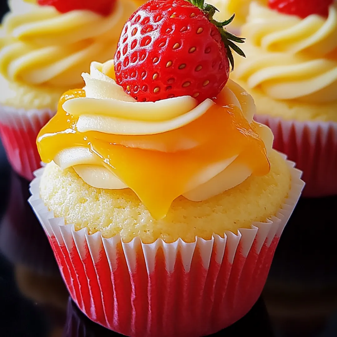 Cupcake piled high with a strawberry on top.