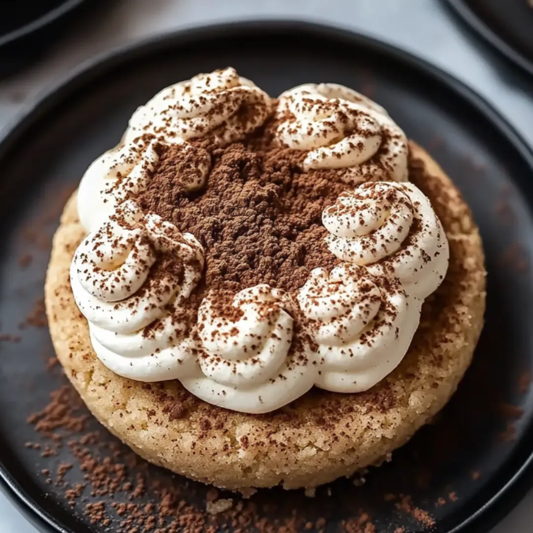 A sweet topped with fluffy white cream and chocolate bits.
