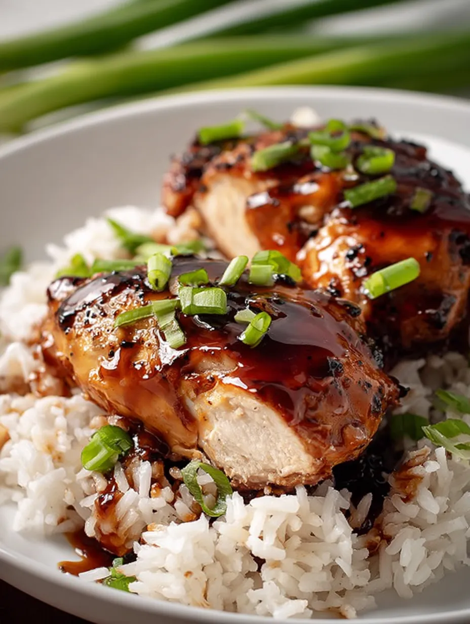 A plate holding juicy chicken and rice.