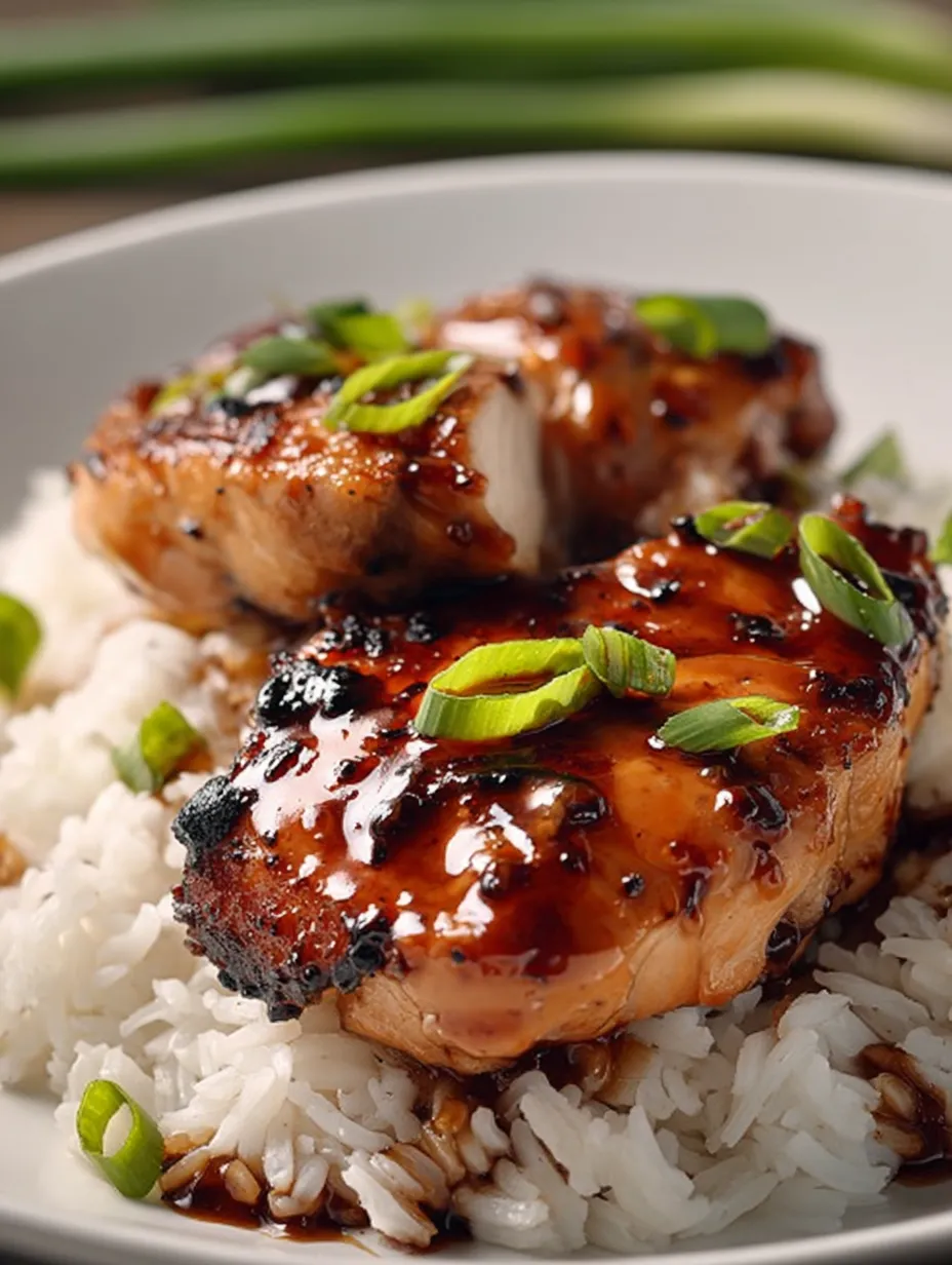 A plate holding juicy chicken and rice.