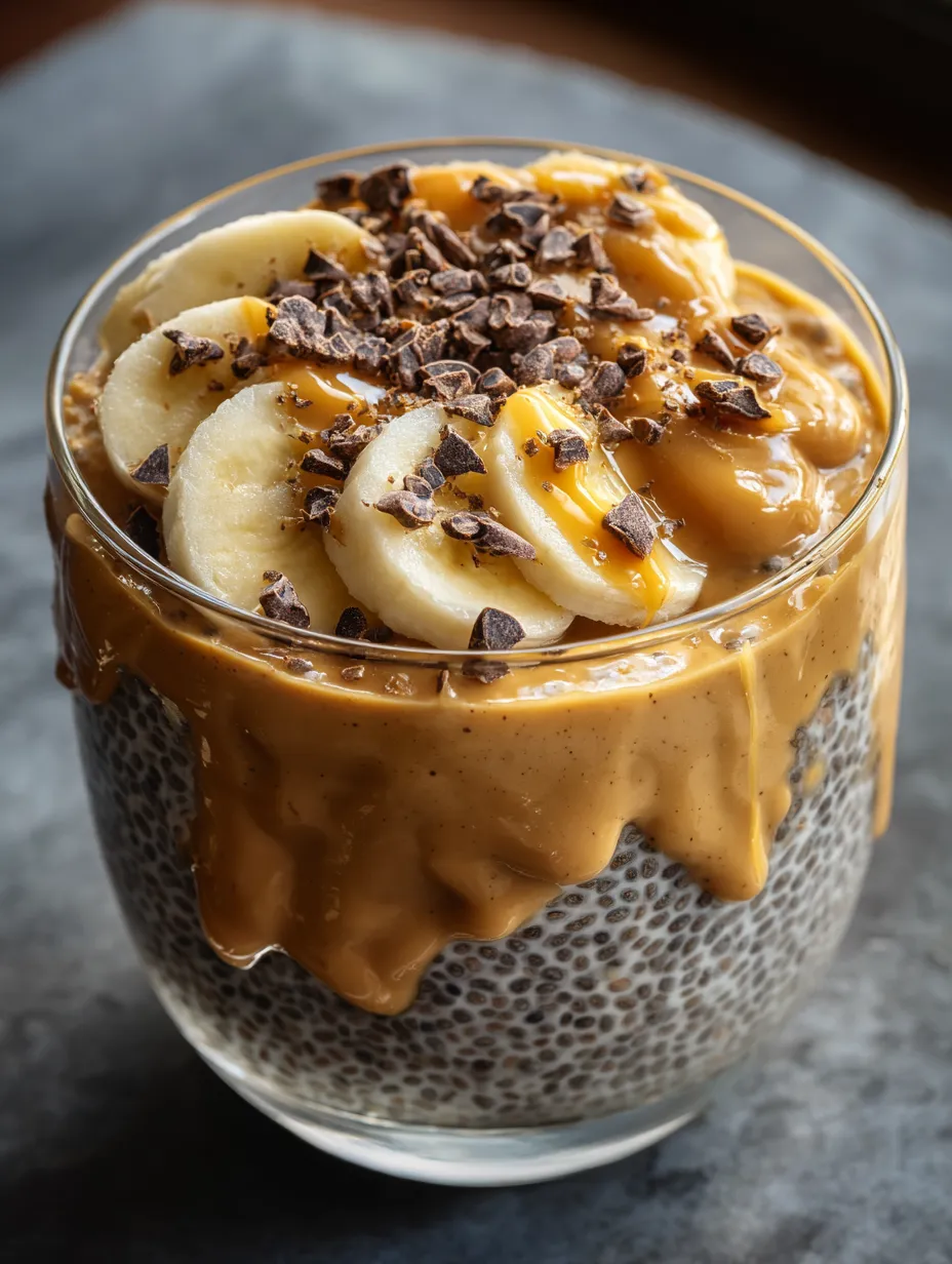 A glass filled with chocolate banana yogurt.