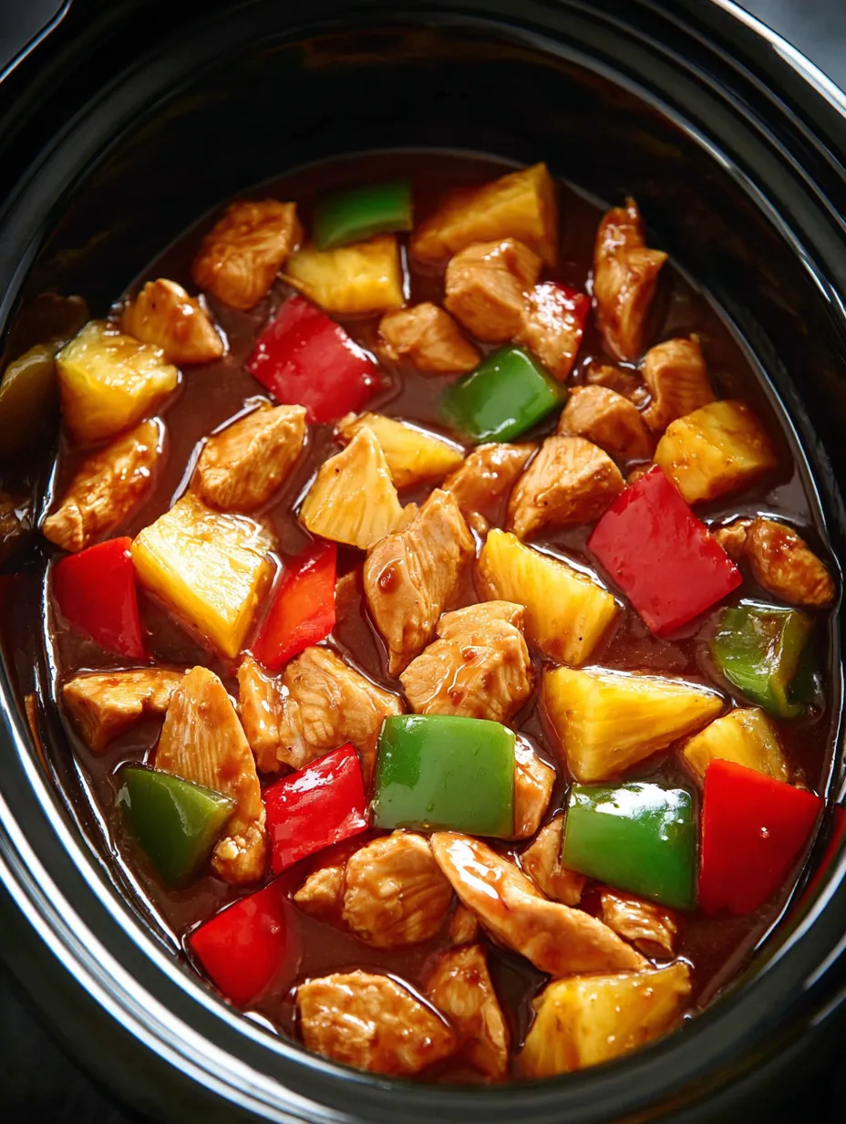 Bowl loaded with chicken and bell peppers in a glossy sauce.
