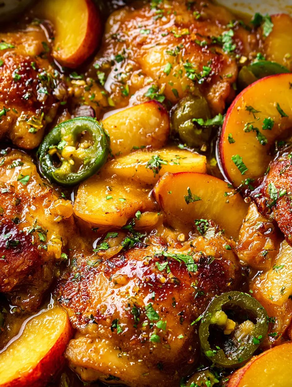 Plate stacked with chicken and peppers close up.