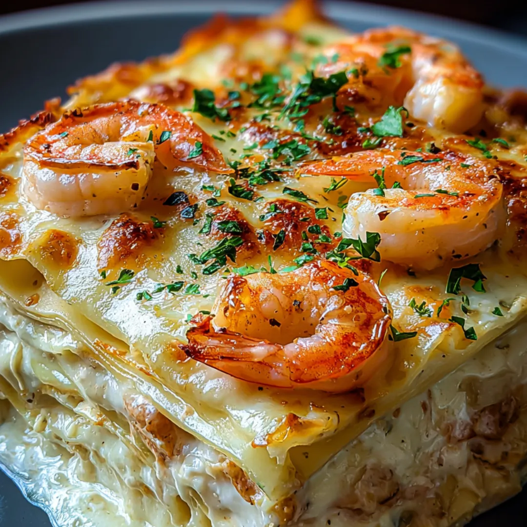 Shrimp and cheese layered in a savory dish.