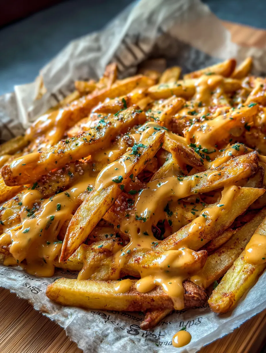 A plate piled high with fries and melted cheese.