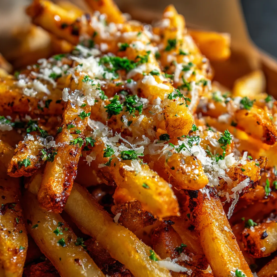 Crispy fries smothered in cheesy sauce and fresh herbs.