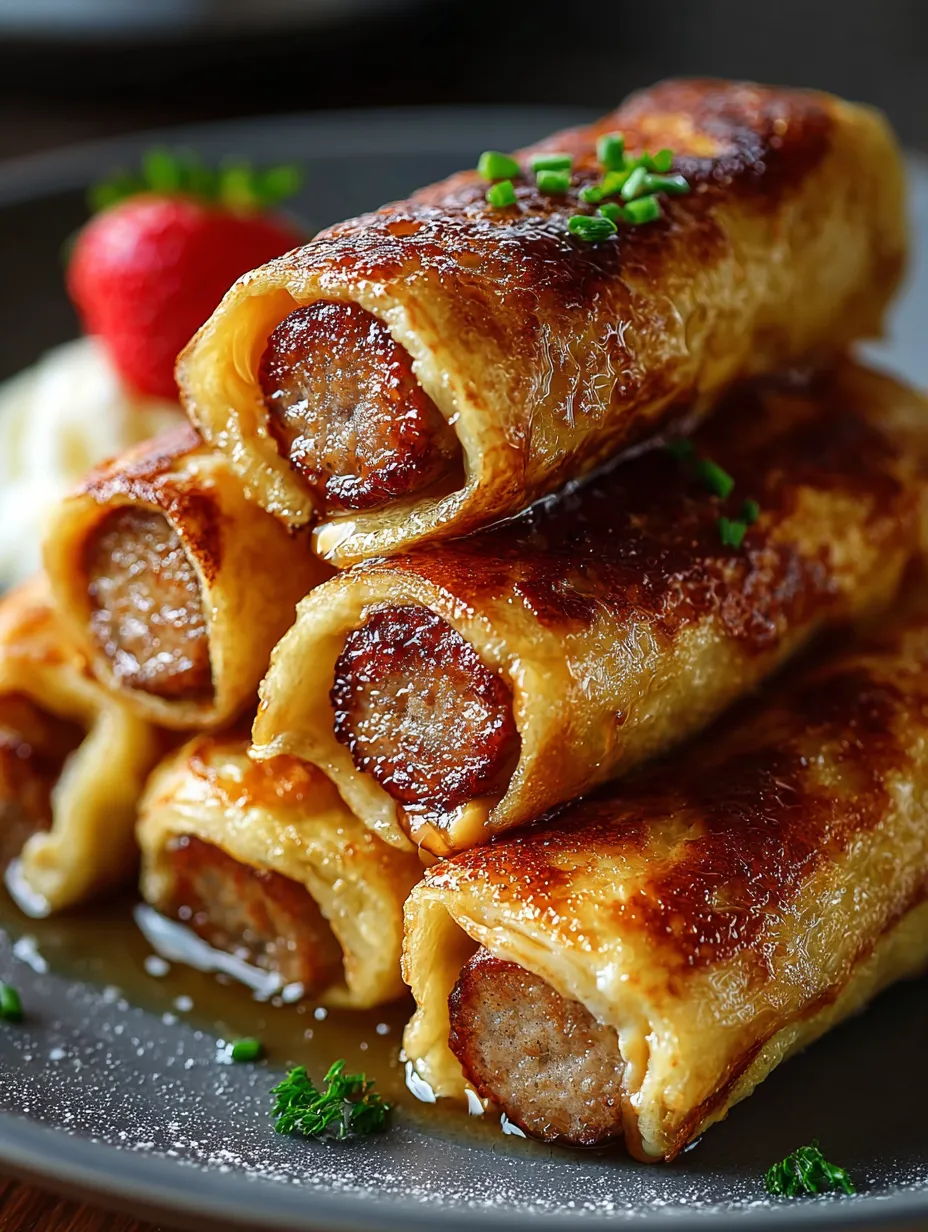 A plate loaded with sausage wrapped in golden bread.