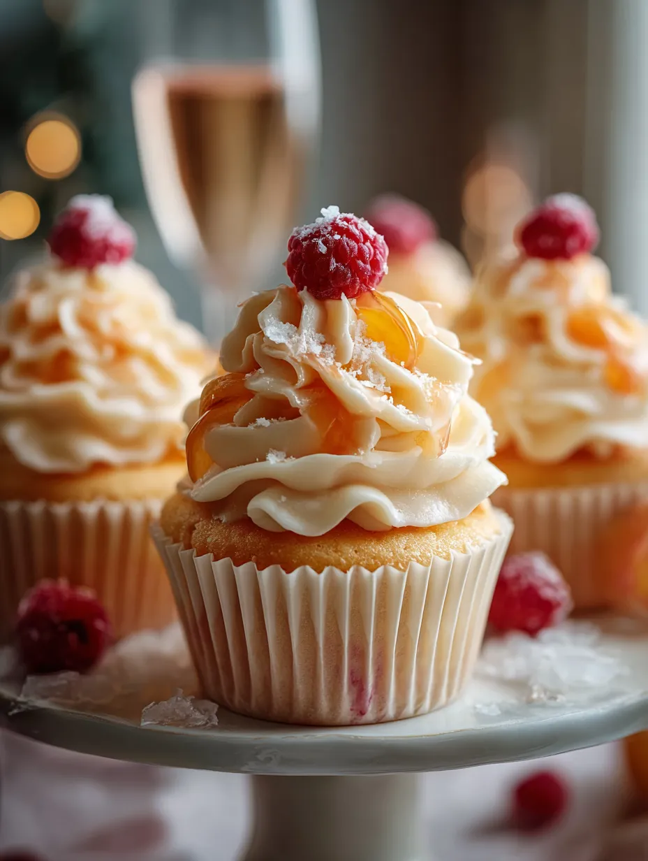 Cupcakes topped with raspberries.