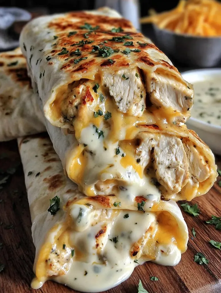 Chicken sandwich stacked with melty cheese and sauce.