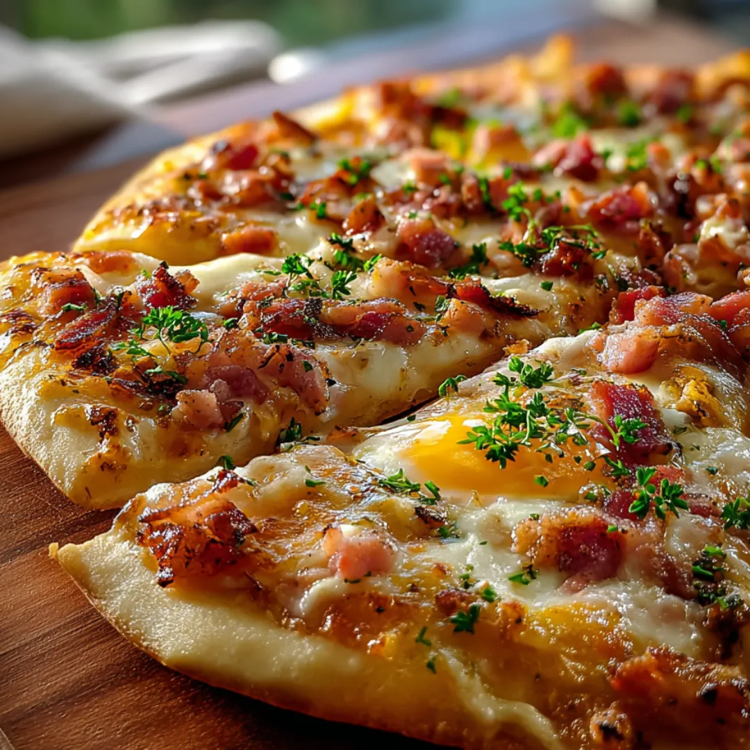Pizza topped with ham and lots of cheese.