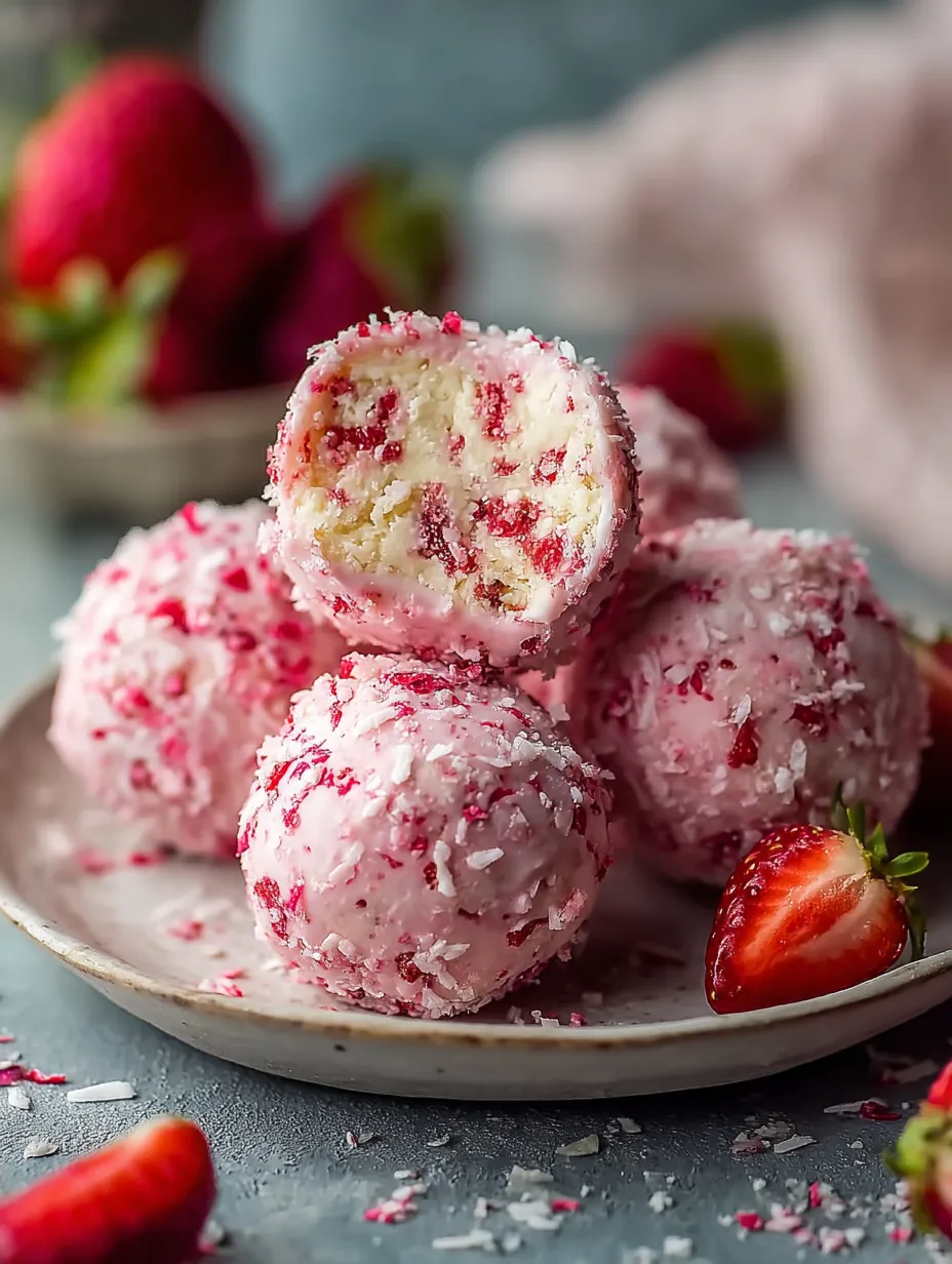 A plate showing pink and white cheesecake bites.