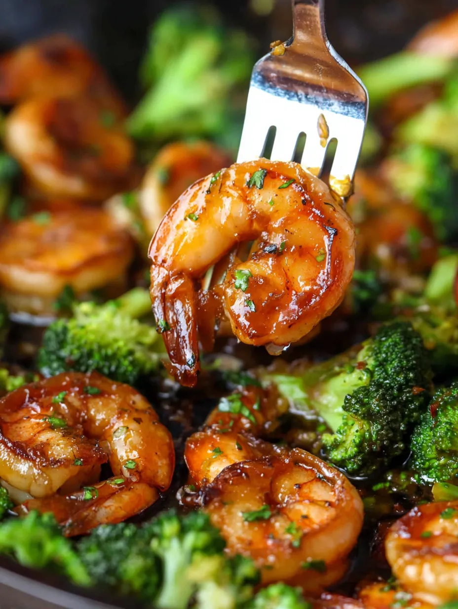 Someone’s fork grabbing a tasty shrimp bite.