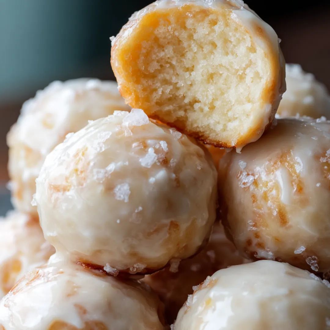 A tower of donuts, one with a bite missing.