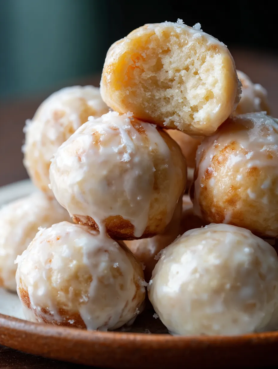 Some donuts stacked and dusted with powdered sugar.