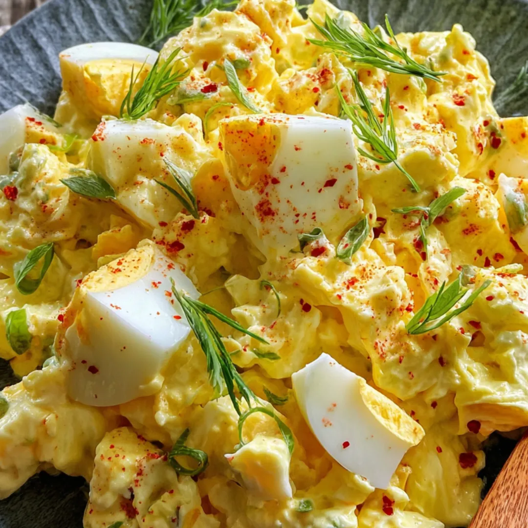Egg salad with onions in a bowl.