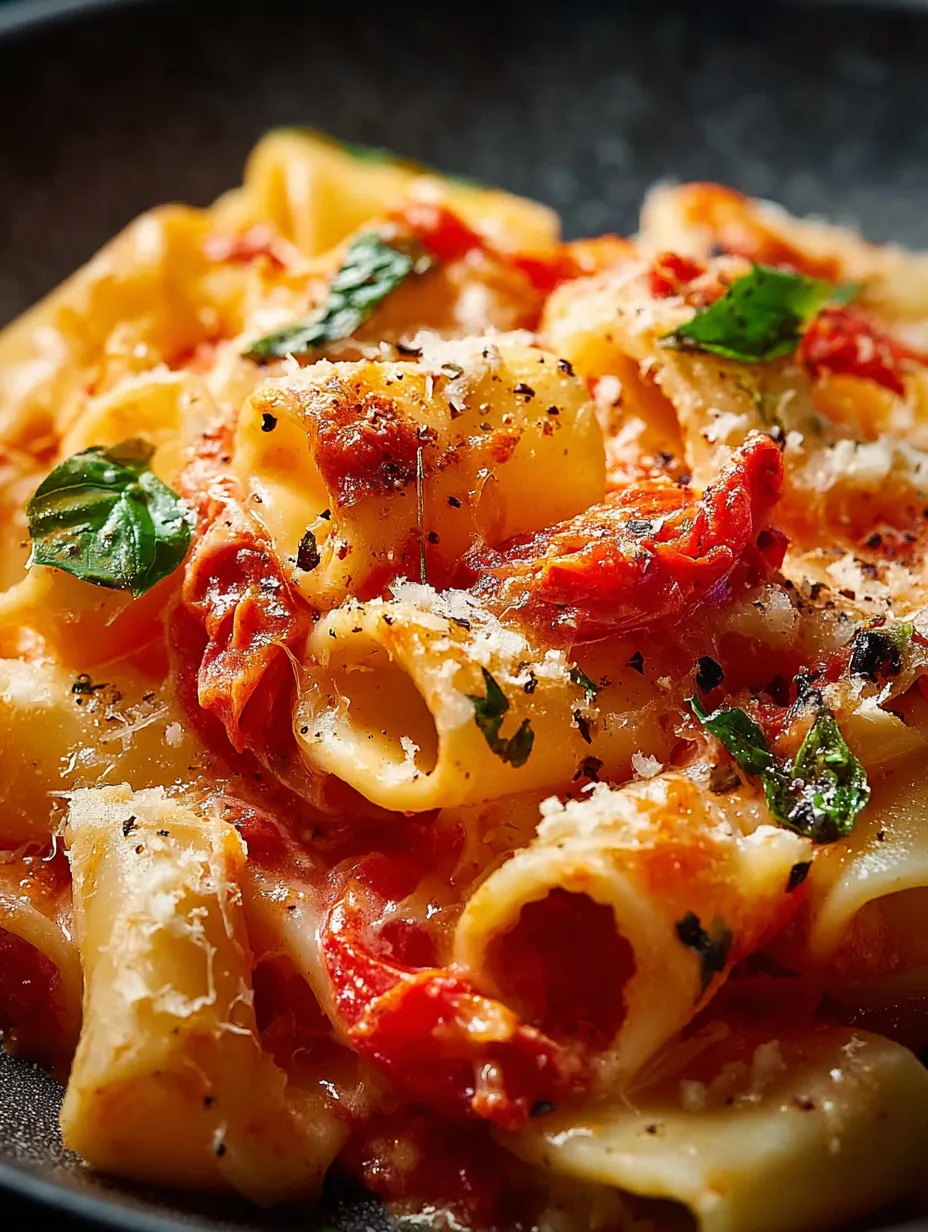 A plateful of tomatoey cheesy pasta.