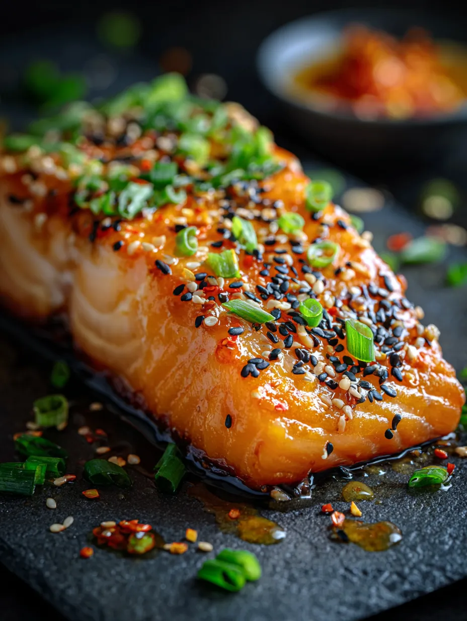 A fish fillet topped with black sesame seeds.