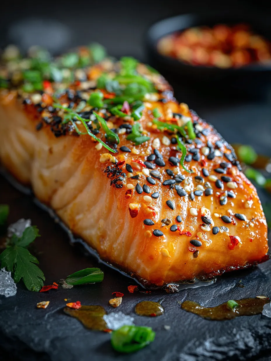A fish fillet with black sesame seeds sprinkled on top.