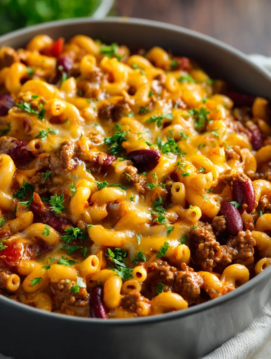 A loaded bowl filled with noodles, cheese, beef, and veggies.