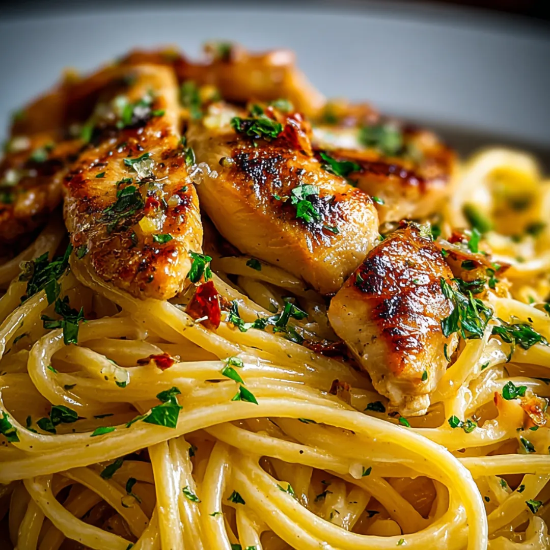 A plate piled with chicken and noodles.