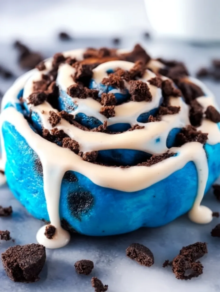 Blue doughnut glazed and loaded with chocolate chips.