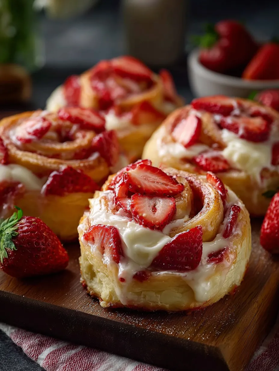 Plate stacked with strawberry-filled rolls.