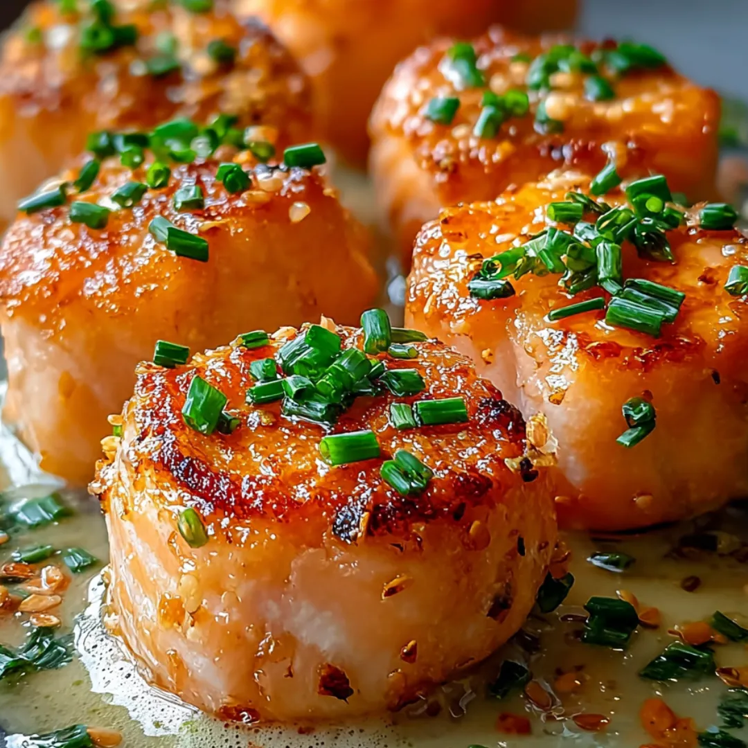 Salmon bites with fresh herbs on a plate.