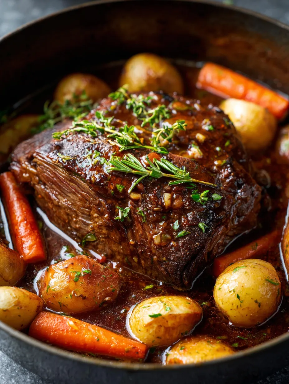 A pot full of beef and veggies.