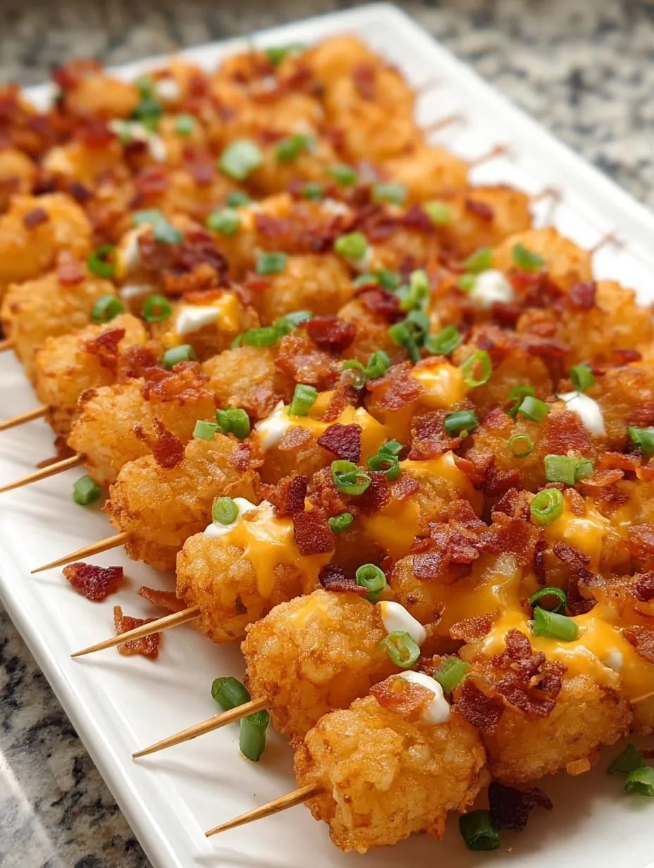 Bacon wrapped tater tots set out on a simple white plate.
