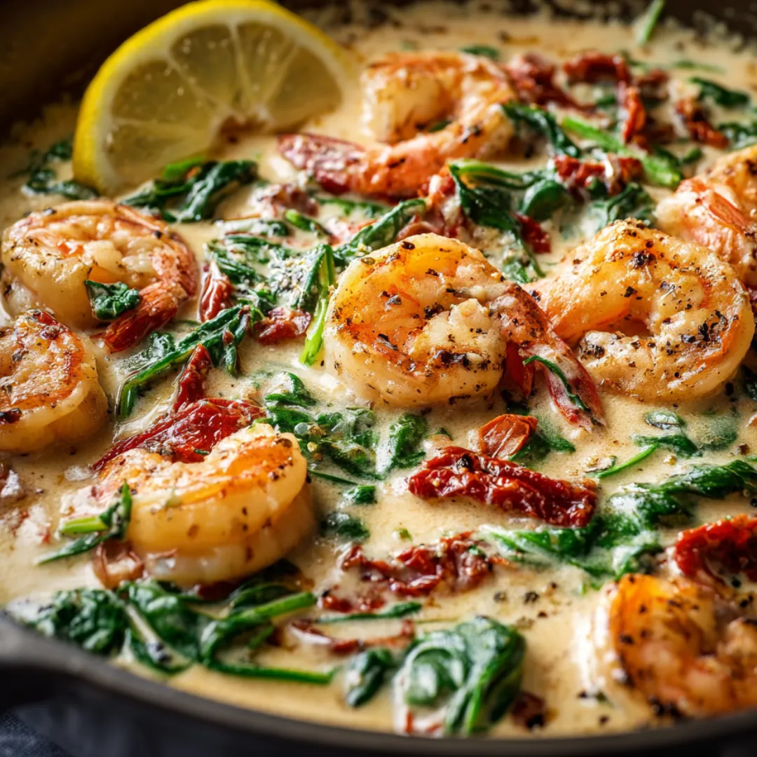 Shrimp and greens in a bowl.