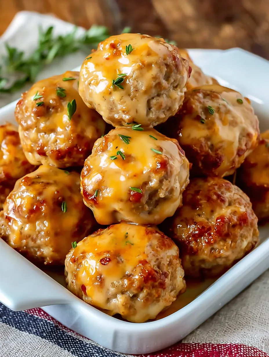 A plate stacked with cheesy meatballs.