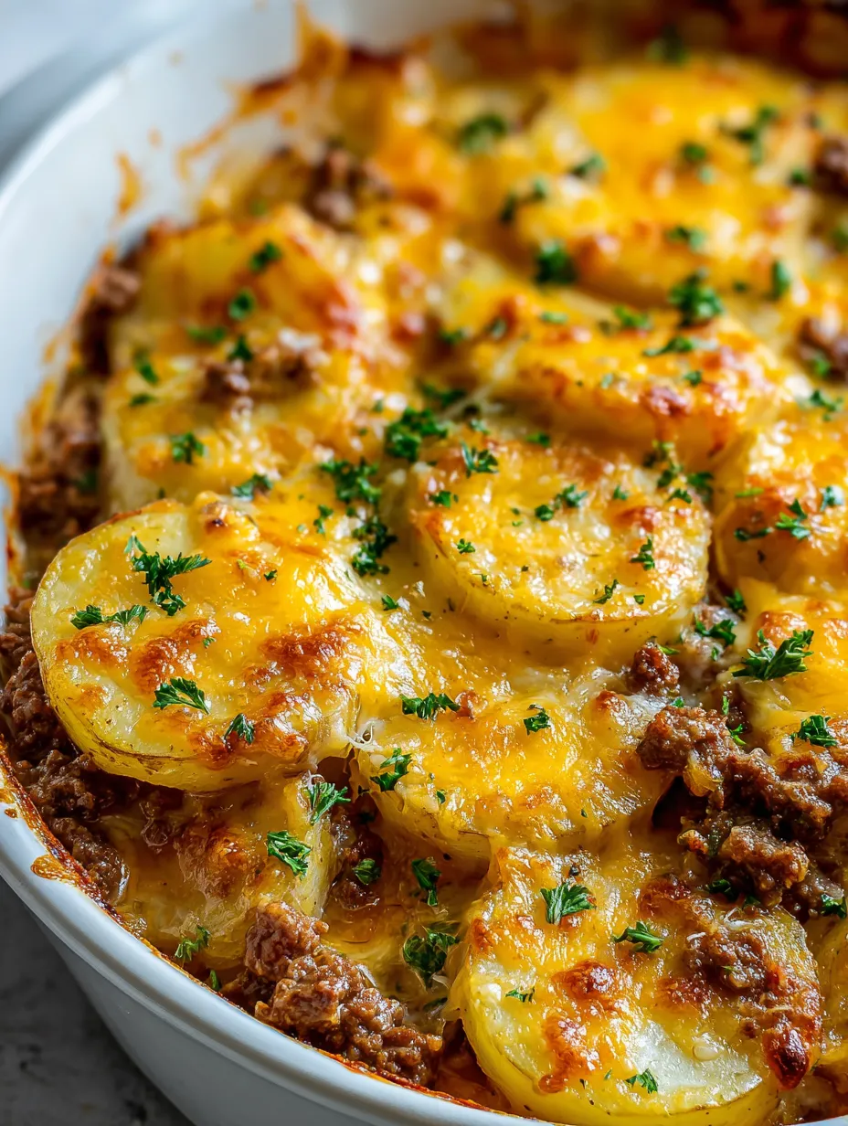 A bowl of food with a golden cheesy topping.