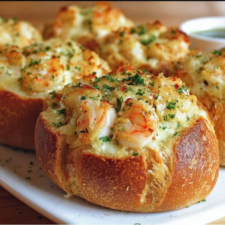 Toasted bread slices topped with shrimp.