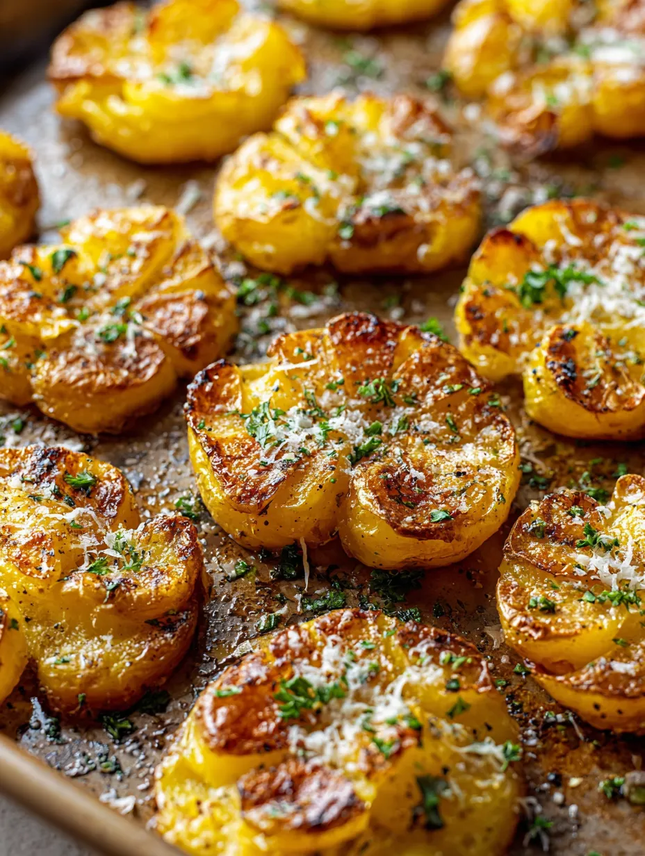 Sliced potatoes topped with herbs and cheese.
