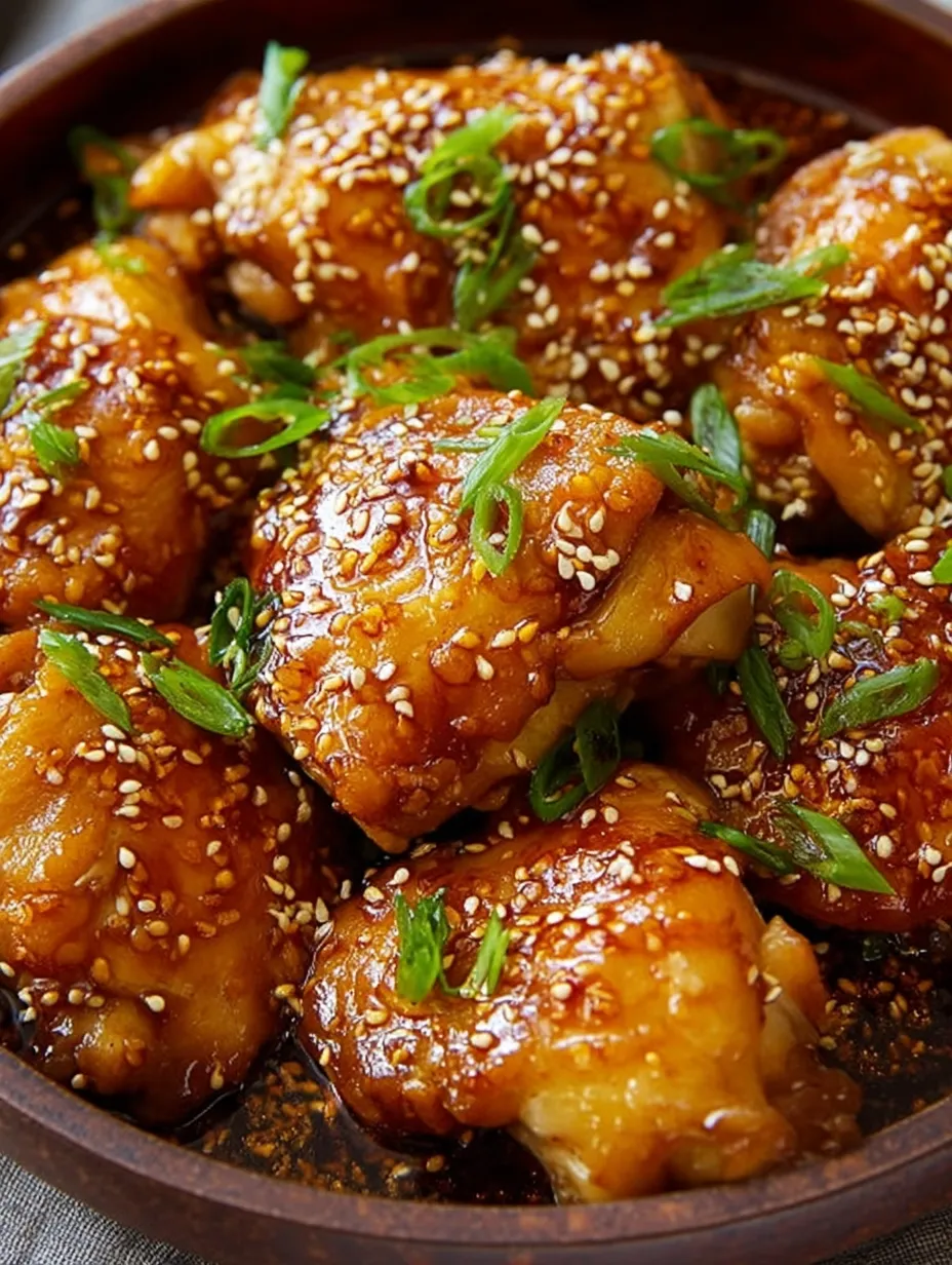 Chicken piled on a plate with a sprinkle of sesame seeds.