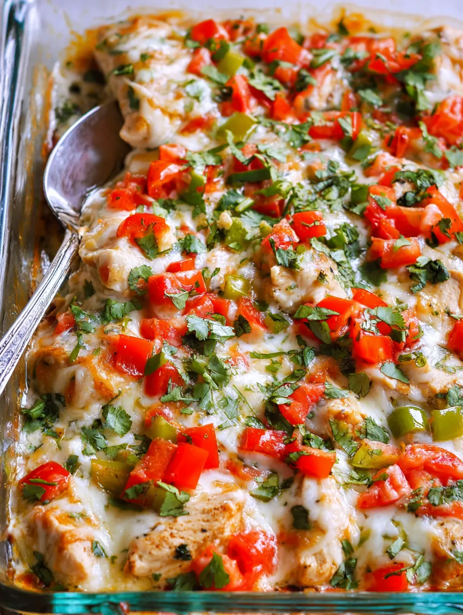 A casserole with tomatoes, cheese, and chicken.