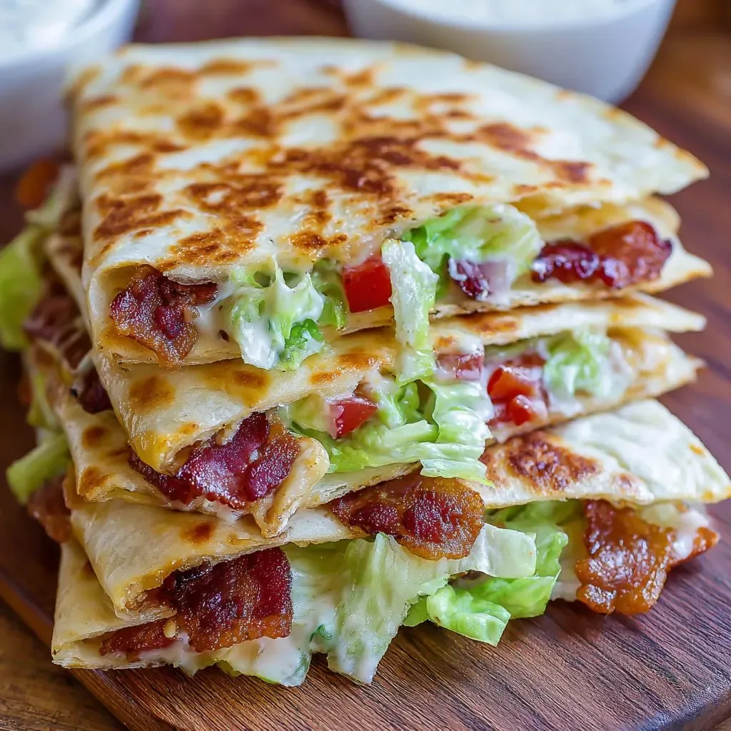 A pile of sandwiches stuffed with bacon and lettuce.