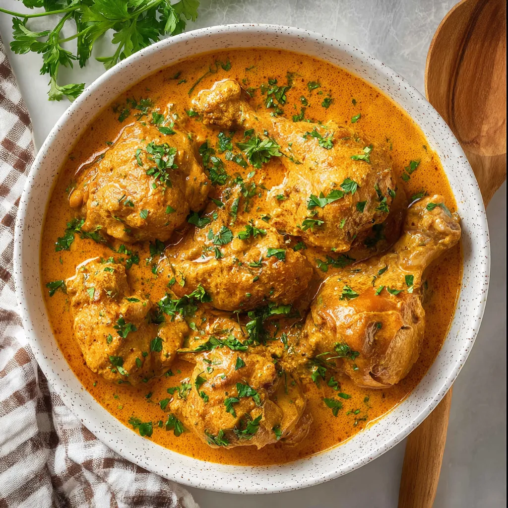 Chicken served in a bowl with a spoon in it.