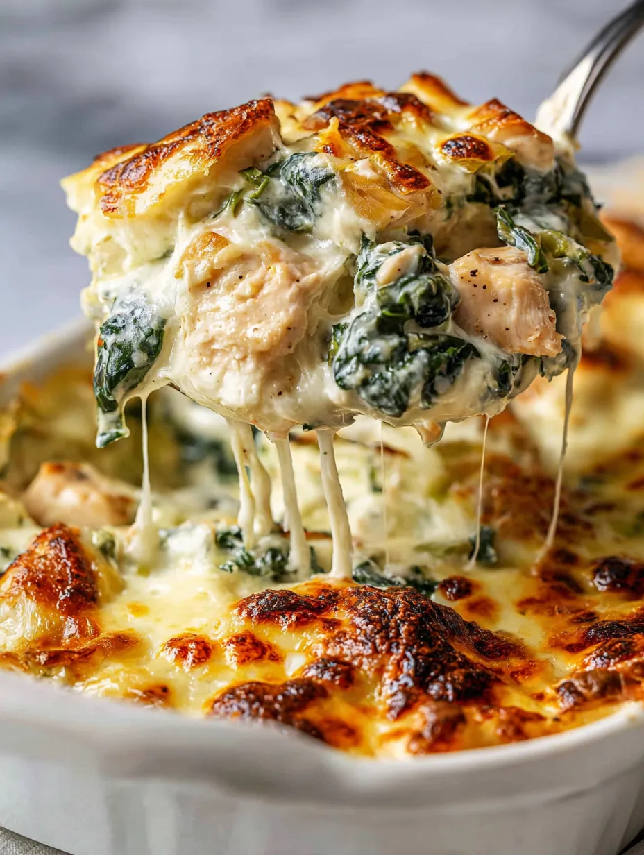 A cheesy, green-filled dish with a bit of broccoli on top.