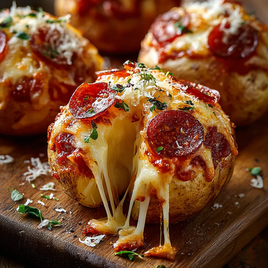 Cheesy pepperoni bites stacked on a plate.